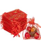 100 Pack Red Organza Gift Bags for Christmas - 7x9cm Snowflake Design with Cord - Ideal for Festive Packaging - Buy Online on GoSupps.com