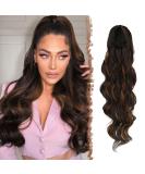 FESHFEN Long Ponytail Extension Curly Wavy Clip in Synthetic Hairpieces Drawstring Ponytail Dark Brown and Light Auburn Hair Pony Extension for Women Girls 60 cm 4H30# Dark Brown and Light Auburn - Buy Online on GoSupps.com