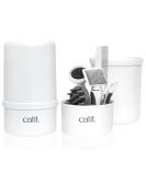 Catit Grooming Kit for Shorthaired Cats | 5-Piece Canister Set with Rubber Palm Brush, Nylon & Metal Slicker Brushes, Fine Comb, Curved Nail Clippers | White, Black, Grey | Short Hair - Buy Online on GoSupps.com