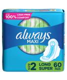 Always Maxi Feminine Pads For Women, Size 2 Long Super Absorbency, With Wings, Unscented, 60 Count Super, Wings - Buy Online on GoSupps.com