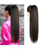 REECHO 28 Straight Drawstring Ponytail Extension - Synthetic Hairpiece for Women, Black with Highlights - Buy Online on GoSupps.com