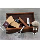 Premium Gift Razor Set | Straight Cut Throat Razor Dachshaar Brush Leather Strop Grinding Paste & Nasal Hair Scissors - Perfect for Grooming - Buy Online on GoSupps.com