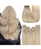 Youngsee Clip-In Real Hair Extensions - Ash Blonde & Platinum Blonde | 35cm 120g | 7PCS Remy Hair - Buy Online on GoSupps.com