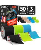 Waterproof Kinesiology Tape - 3 Rolls - Joints Support and Muscle Pain Relief - 16.4 ft Uncut Kinetic Tape  50 Videos Mixed - Buy Online on GoSupps.com