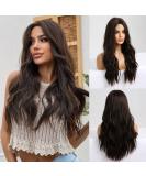 HAIRCUBE Long Brown Synthetic Curly Hair Wig for Women - Middle Part Medium Brown - Buy Online on GoSupps.com