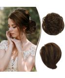 Ruwiss Elegant Long Hair Part Bun Extension - Smooth Tousled Updo with Real Hair Tie for Women - 25g Brown Mixed Scrunchy - Buy Online on GoSupps.com