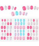72 Pieces Kids Stick On False Nails Kit for Girls - Short Full Cover Nail Design Set with Stripe and Dot Patterns - 3 Boxes Included - Buy Online on GoSupps.com