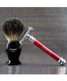 Men's Shaving Butterfly Safety Razor in Red & Black Badger Hair Brush - Premium Stainless Steel Head International Shipping Available - Buy Online on GoSupps.com
