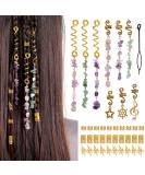 40Pcs Hair Jewelry for Braids, hoyuwak Natural Colored Crystal Stone Hair Braid Accessories Metal Hair Charms Gold Loc Dreadlock Hair Spirals Cuffs Rings for Women Girls Hairstyle Decoration - Buy Online on GoSupps.com