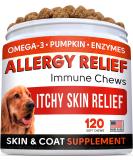 STRELLALAB Allergy Relief Dog Treats with Omega 3, Pumpkin, Enzymes, and Turmeric - Itchy Skin Relief - Made in USA Chicken - 120 Count - Buy Online on GoSupps.com