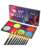 CCbeauty UV Glow Face Body Paint Palette | 8 Neon Colors | Water Activated | Safe & Washable | Halloween Makeup Kit + 10 Brushes - Buy Online on GoSupps.com