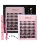 Cluster Eyelash Extensions Kit - 144Pcs D Curl Mix 9-15mm Spire Wheat Wide Stem Lashes - DIY Individual Lashes at Home - Includes Lash Bond, Seal & Applicator - Natural False Eyelashes - Spire Wheat Kit - Buy Online on GoSupps.com