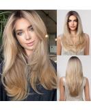 HAIRCUBE Long Blonde Synthetic Lace Wig for Women with Dark Roots - Buy Online on GoSupps.com