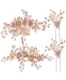 4 Pieces Bridal Rose Gold Hair Pin Wedding Hair Accessories Light Rose Gold Wedding Hair Comb Clips Rhinestone Hair Pins Hair Side Comb Crystal Flower Leaves Hair Barrette for Brides and Bridesmaids - Buy Online on GoSupps.com