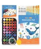 Funto Watercolor Set - 48 Color Paint with Brushes, Water Brush Pens, Pad, Tape, Sponge, Palette - Painting Kit for Kids, Adults, Beginners - Buy Online on GoSupps.com