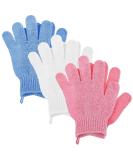 YuxianLB Exfoliating Gloves - 3 Pairs of Peeling Massage Gloves in Pink Sky Blue & White | Body Shoe & Skin Care - Buy Online on GoSupps.com