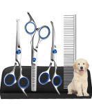 6.7 Inch Stainless Steel Dog Grooming Scissor Kit with Safety Round Tips - Pet Grooming Shears Set with Thinning & Curved Scissors for Hair Fur Care - Buy Online on GoSupps.com