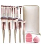 15-Piece Premium Makeup Brush Set | Professional Synthetic Foundation Eyeshadow & Blush Brushes with Cosmetic Bag - Champagne - Buy Online on GoSupps.com