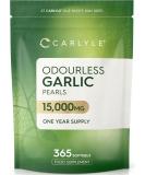 Odourless Garlic Capsules 15000mg | 365 Count | High Strength Garlic Oil | One Year Supply | No Artificial Preservatives | by Carlyle - Buy Online on GoSupps.com