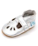 Dotty Fish Soft Leather Baby Shoes - Classic T-Bar Shoes for Girls | Non-Slip Suede Soles | 0-6 Months to 2-3 Years | Silver - Buy Online on GoSupps.com