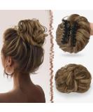 FESHFEN Claw Clip Messy Bun Hair Piece - Golden Brown Mixed Blonde Curly Wavy Updo Chignon Scrunchie for Women - Buy Online on GoSupps.com