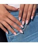 Justotry 24 Pcs Nude Oval & White French Press-On Nails | Glossy Almond Acrylic Fingernails for Women - Buy Online on GoSupps.com