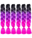 LDMY Jumbo Braiding Hair Extensions - 6PCS Pack 24 Ombre Black Purple Rose Synthetic Kanekalon Hair for Women & Girls - 100g/PC - Buy Online on GoSupps.com