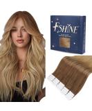FSHINE Ombre Gold Brown to Dark Blonde 50cm Tape In Extensions - 20 Pieces 50g Real Brazilian Hair #BA10/14 - Invisible & Easy to Use - Buy Online on GoSupps.com