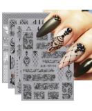 JMEOWIO 3D Embossed Black White Flower Nail Art Stickers - Self-Adhesive 5D Leaves Lace Decals | 4 Sheets Nail Design Accessories for Stunning Nail Art - Buy Online on GoSupps.com