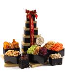 Dried Fruit & Nuts Gift Basket Tower with Red Ribbon - 12 Assortments, Holiday Gourmet Platter & Birthday Care Package - Healthy Kosher Snack Box for Adults - Buy Online on GoSupps.com
