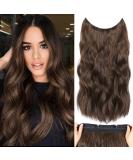 Invisible Wire Hair Extensions with Adjustable Transparent Wire Secret Wire Hair Extensions with 2 Secure Clips 20 Inch Synthetic Long Hair Pieces for Women (Color: Dark Brown Mixed Chestnut Brown) - Buy Online on GoSupps.com