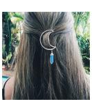 Andelaisi Boho Moon Hair Clip - Vintage Crescent Hairpin with Natural Stone Pendant - Hexagonal Crystal Drop Barrette for Women and Girls - Buy Online on GoSupps.com