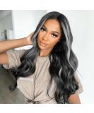 Wiggins Hair 20 Inch Grey Body Wave Lace Front Wig | Platinum Blonde Highlights | Gray Highlight Wig for Black Women - Buy Online on GoSupps.com