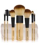 SHANY Bamboo Makeup Brush Set - 7pc Vegan Brushes with Premium Synthetic Hair and Cotton Pouch - Buy Online on GoSupps.com