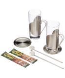 Gift Set Coffee 3-in-1 with 2 Glasses Coasters & Drinking Straw Spoons - Perfect for Coffee Lovers | International Shipping Available - Buy Online on GoSupps.com