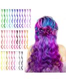 32 PCS Colored Clip in Hair Extensions - BEAHOT 17 Inch Rainbow Curly Wavy Hairpieces for Women, Kids, Girls - Synthetic Halloween Party Fashion Accessory - Buy Online on GoSupps.com