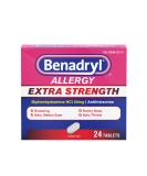 Benadryl Extra Strength Antihistamine Allergy Relief Medicine  50 mg Diphenhydramine HCl Tablets for Relief of Allergy Symptoms Due to Hay Fever or Other Upper Respiratory Allergies  24 ct White 24 Count (Pack of 1) - Buy Online on GoSupps.com