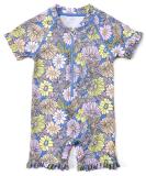 BONVERANO Baby Boys Swimsuit | Short-Sleeve Zipper One Piece Swimwear | UPF 50+ Sun Protection | 12-18 Months | Flower Print - Buy Online on GoSupps.com