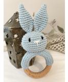 Handmade Crochet Baby Bunny Rattle Teether Toy | Safe Non-Toxic Beechwood | Sensory Development | Amigurumi Baby Gift | Blue Skwish - Buy Online on GoSupps.com