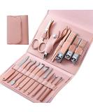 XMOSNZ 16-Piece Pink Manicure Set | Stainless Steel Nail Clipper Kit with Leather Travel Case | Professional Grooming Tools for Hand, Foot, Face, and Nail Care - Buy Online on GoSupps.com