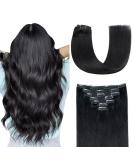 Agmity Clip-In Hair Extensions - Real Hair 55cm 120g 7 Pieces Seamless Double Clips Deep Black (#1) - International Shipping Available - Buy Online on GoSupps.com
