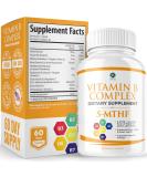 Vitamin B Complex with 5-MTHF Folate, B1, B2, B5, B6, Methyl B12, Niacin, Biotin - Stress & Heart Health Support - Buy Online on GoSupps.com