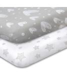 Soft Jersey Cotton Pack n Play Fitted Sheet 2 Pack - White & Grey, Unisex Mini Crib Sheets - Buy Online on GoSupps.com