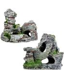 2pcs aquarium rock cave decoration with green grass for fish shrimp hide aquarium decoration resin aquarium accessories aquarium resin cave mountain view 11 x 9 x 11 cm 10 x 5.5 x 10 cm. - Buy Online on GoSupps.com