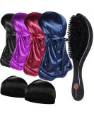 4+2 Silky Durags with 360 Wave Brush Kit for Men - Curved Medium/Hard Hair Brush Set in Black, Wine, Navy, Purple - Buy Online on GoSupps.com