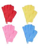 4 Pairs Exfoliating Bath Gloves | Double Sided Scrub Mitts for Shower and Spa | Body Scrubber Glove Set in Yellow, Red, Pink, Light Blue - Buy Online on GoSupps.com