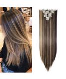 Clip In Hair Extensions - Realistic Synthetic 66cm Dark Brown & Ash Blonde - 18 Clips for Full Head Coverage - Buy Online on GoSupps.com