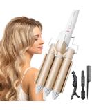 3 Barrel Hair Curler 25mm Curling Iron with Intelligent Temperature Control - Quick Heating Gold Wand for Mermaid Waves - Long or Short Hair Styling - Buy Online on GoSupps.com