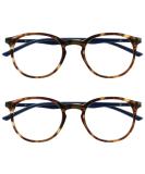 Opulize Met Reading Glasses 2 Pack | Slim Round Frame Scratch-Resistant Brown Tortoise & Blue Spring Hinged | +1.00 Diopter for Men & Women - Buy Online on GoSupps.com