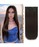 Feshfen Clip In Hair Extensions - 50cm Dark Brown Synthetic 4PCs for Women - Smooth Long Hair Extensions with Clips - Buy Online on GoSupps.com
